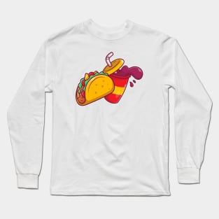 Taco With Soda Cartoon Long Sleeve T-Shirt